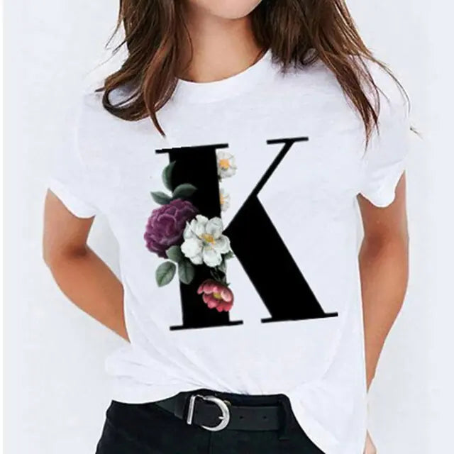 26 Letter Printed Women's T-shirts