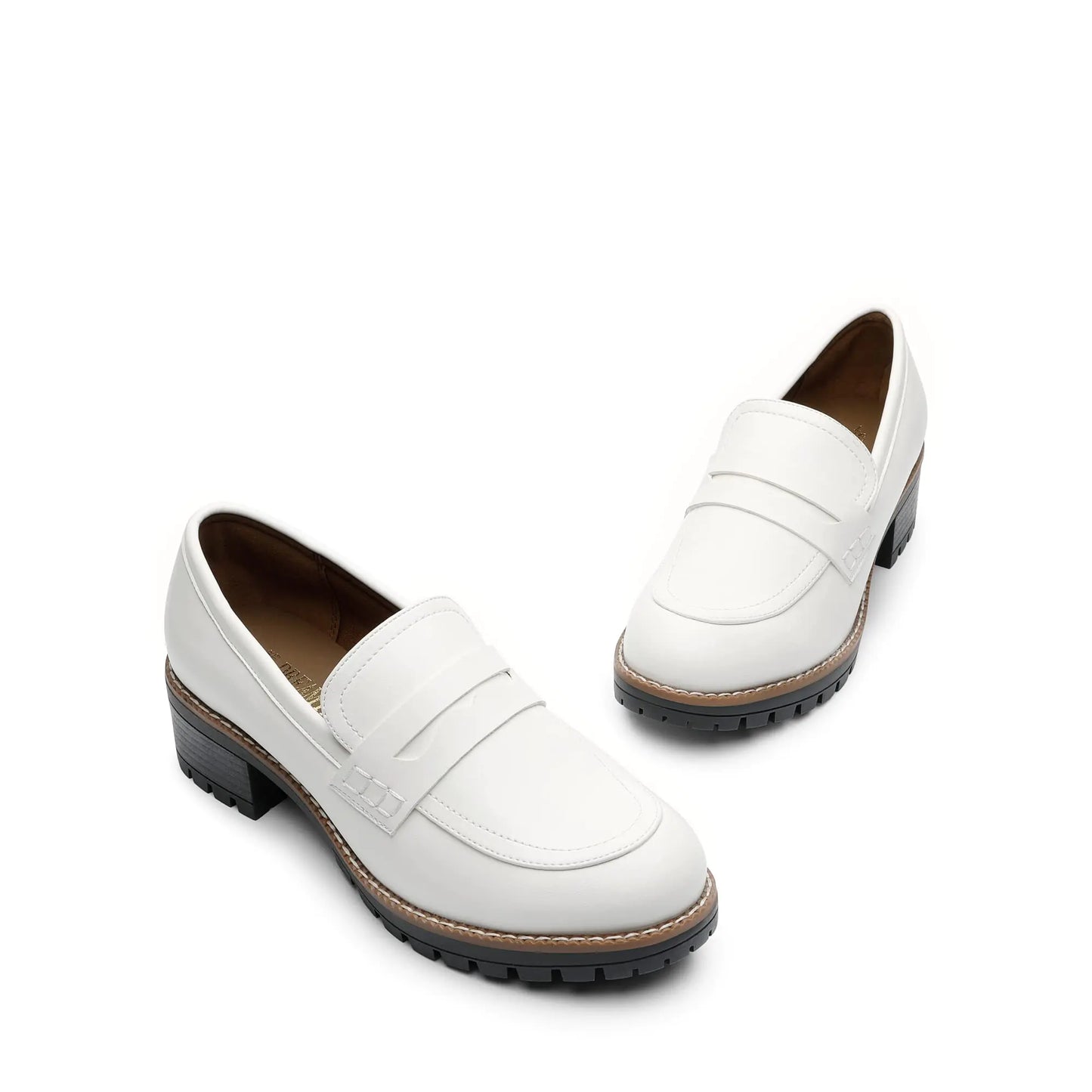 DREAM PAIRS Women's Platform Chunky Heeled Loafers, Womens Business Casual Shoes 9.5 White Pu