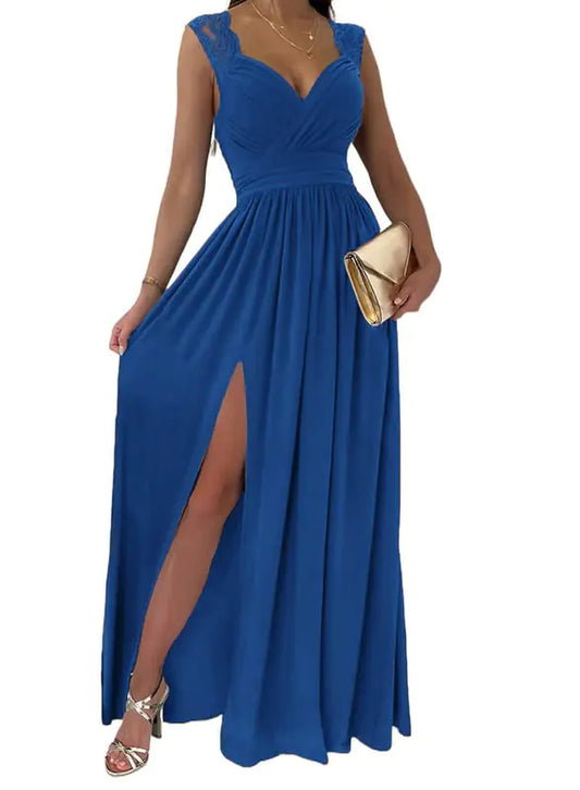 Dokotoo Womens 2024 Formal Dresses Wrap V-Neck Ruched Sexy Bridesmaid Wedding Guest Maxi Dresses X-Large Blue