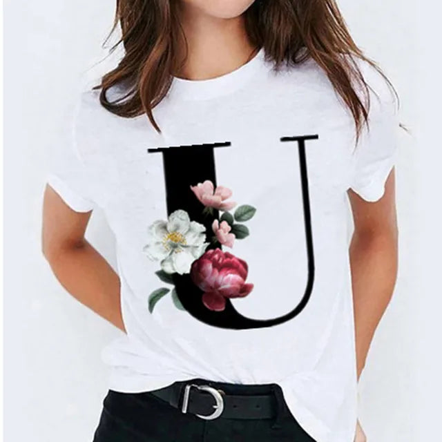 26 Letter Printed Women's T-shirts