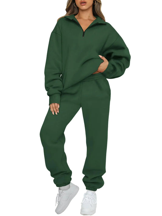 AUTOMET Womens 2 Piece Outfits Long Sleeve Sweatsuits Sets Half Zip Sweatshirts with Joggers Sweatpants Xmasgreen Large