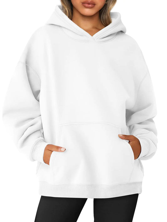 AUTOMET Womens Oversized Sweatshirts Fleece Hoodies Long Sleeve Shirts Pullover Fall Outfits 2024 with Pocket White Medium