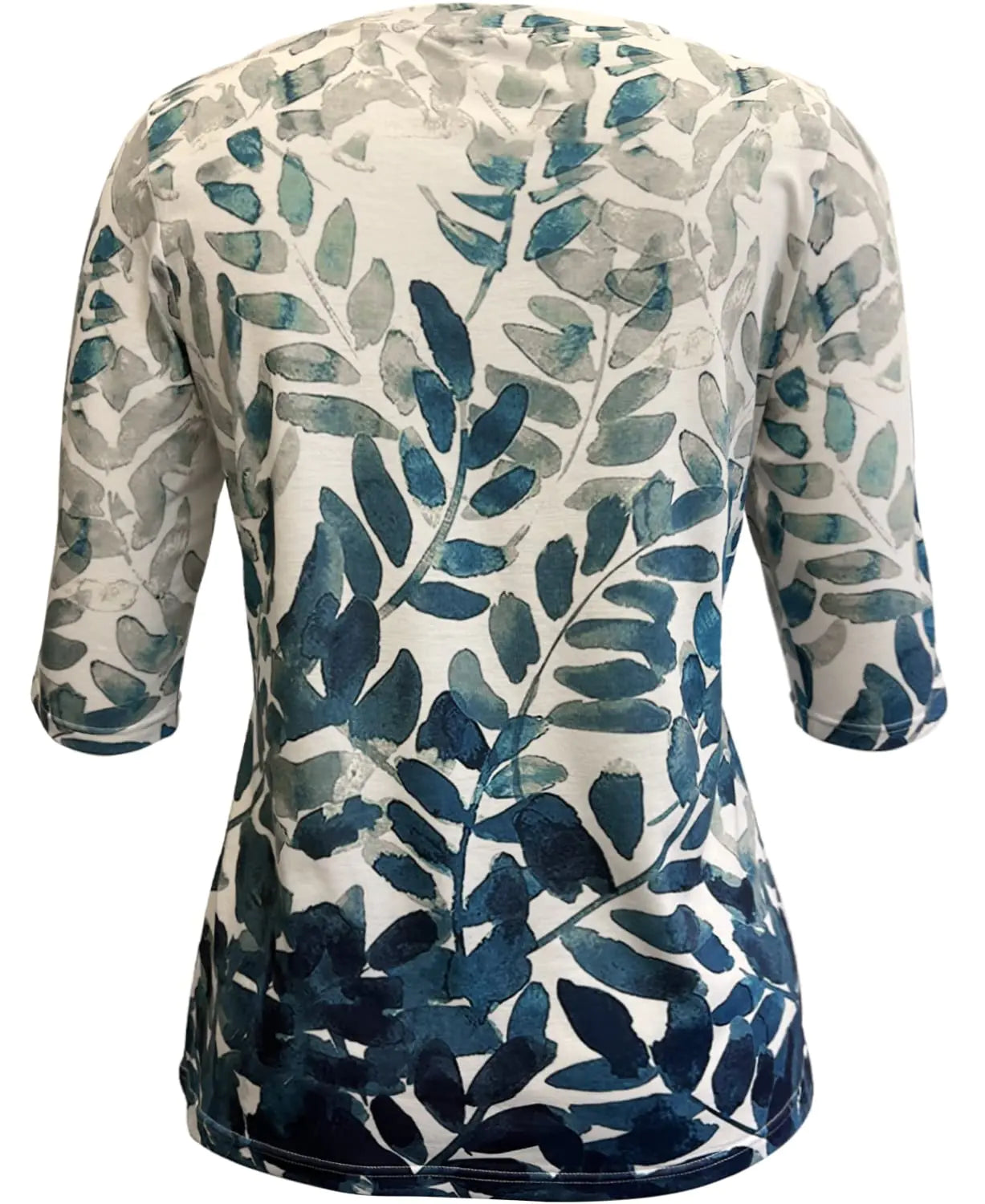 Womens Tops 3/4 Sleeve Shirts Round Neck Loose Casual Blouses Floral Print Tshirts X-Large White Blue Leaf