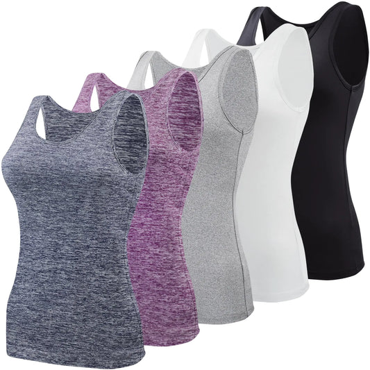 BQTQ 5 Pcs Basic Tank Tops for Women Undershirt Tank Top Sleeveless Under Shirts Large Black, White, Gray, Dim Navy, Dim Purple