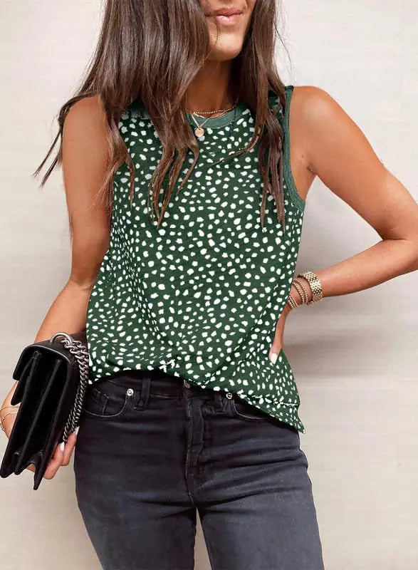 Dokotoo Womens Leopard Print Tank Tops Crewneck Sleeveless Summer Casual T-Shirts Blouses XX-Large Green