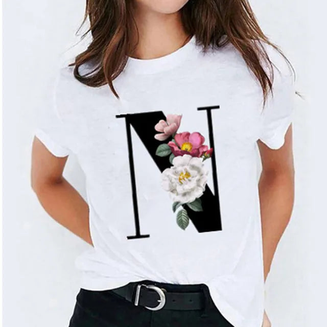 26 Letter Printed Women's T-shirts