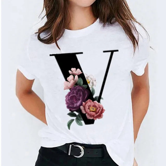 26 Letter Printed Women's T-shirts