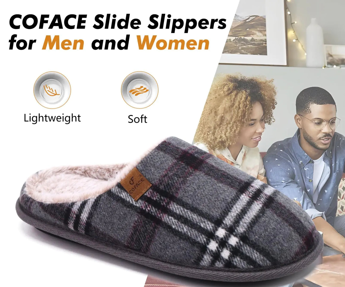 COFACE Unisex Mens Womens Cozy Memory Foam Scuff Slippers Casual Slip On Warm House Shoes Indoor/Outdoor Sandal Slippers With Arch Support Rubber Sole Size 4-15 15 Women/13 Men Grey