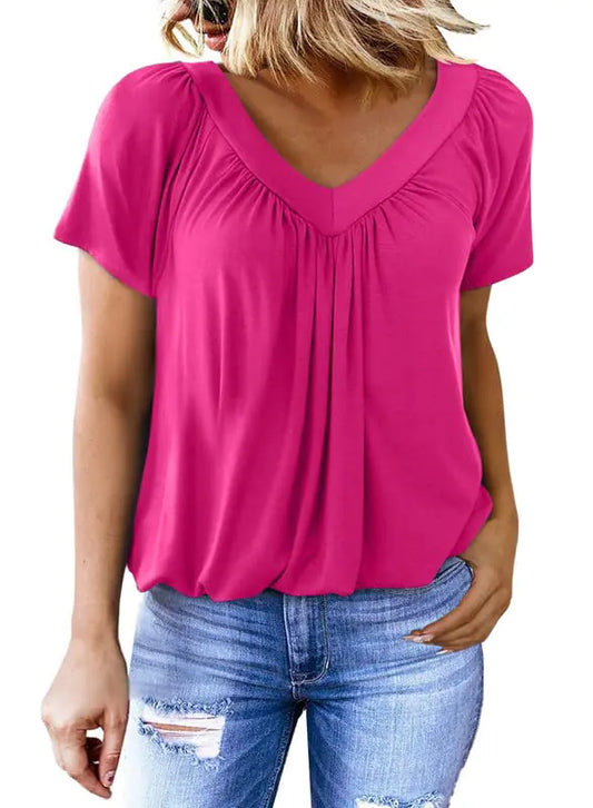 Dokotoo Women's Casual Summer T Shirts Short Sleeve V Neck Tops Tshirts XX-Large Rose